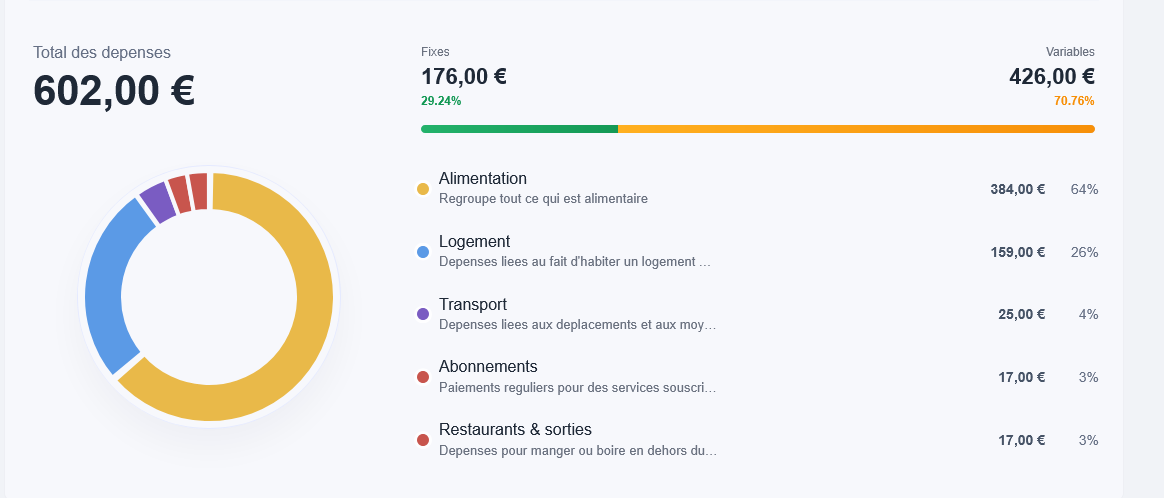 Capture d'écran de l'analyse budget DailyBase